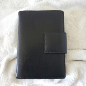 PRADA Black Saffiano Leather 6-Ring Agenda Planner Pocket PM Size Silver HW